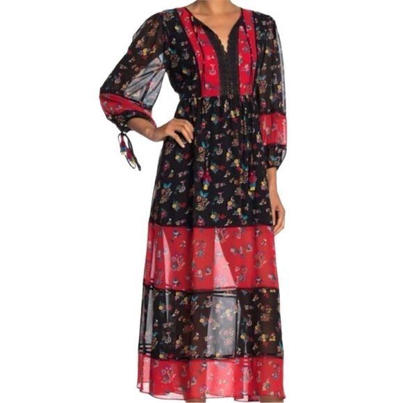 Rebecca Minkoff Women’s Floral Sheryl Maxi Dress in the Size Medium in Red/Black - Picture 6 of 16